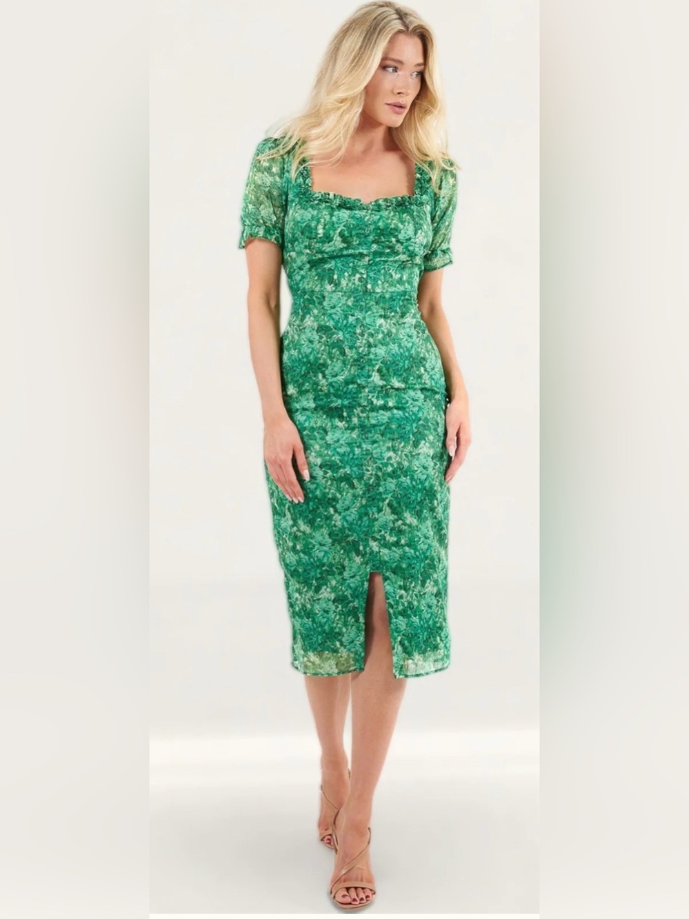 NWT Hope & Ivy Liberty Fabric Green Floral Midi Tea Dress US 10 UK14 Garden Pty